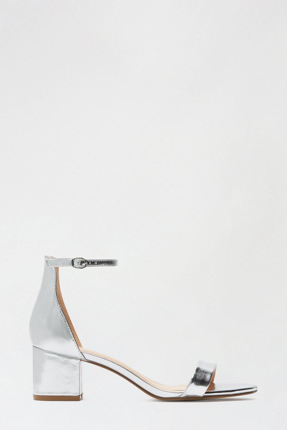 Heels Silver Summer Low Block Heeled Sandal Dorothy Perkins